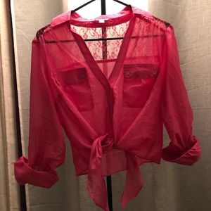 Pink sheer tie crop top